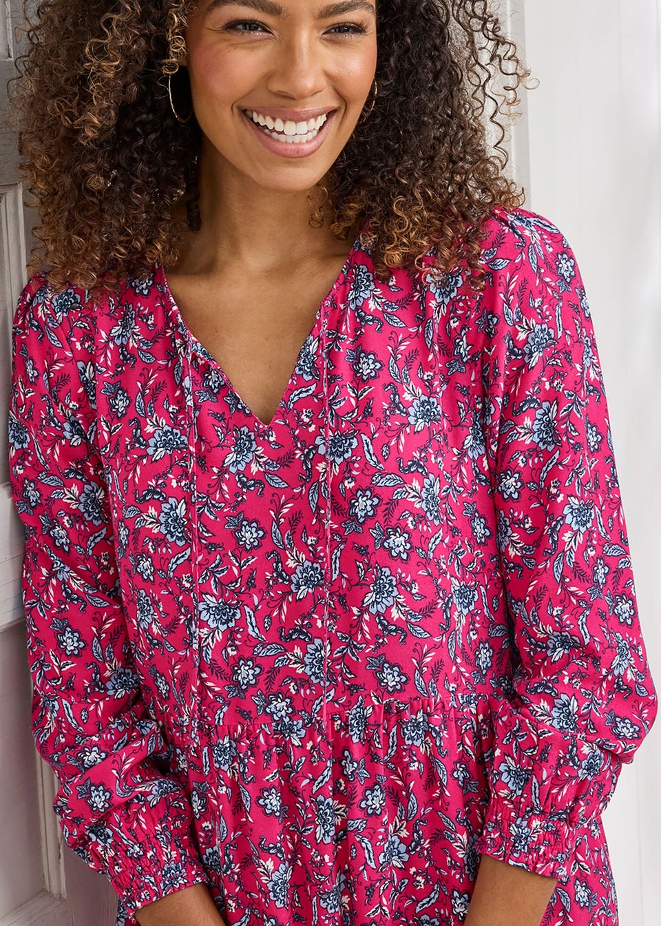 Cotton Traders Fuchsia Print Knee Length Dress
