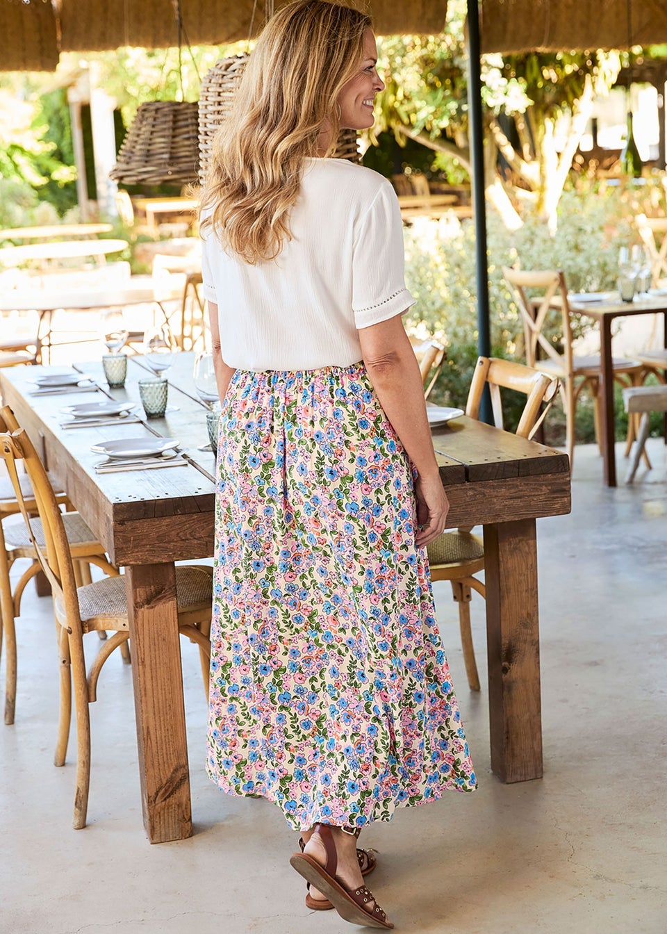 Cotton Traders Light Peach Button-Through Pull-On Maxi Skirt