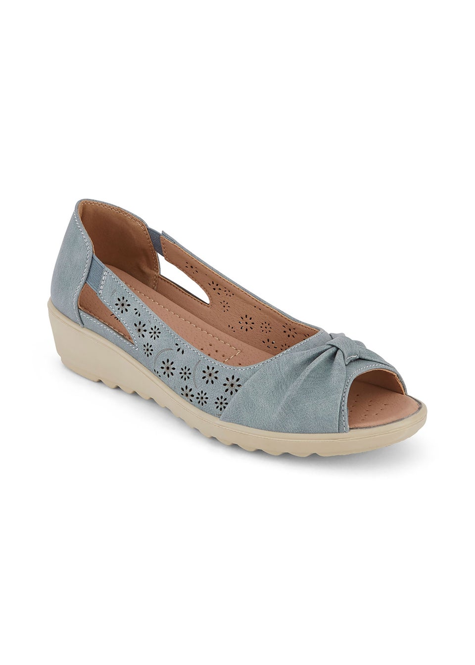 Cotton Traders Grey Blue Flexisole Bow Peep Toe Shoes