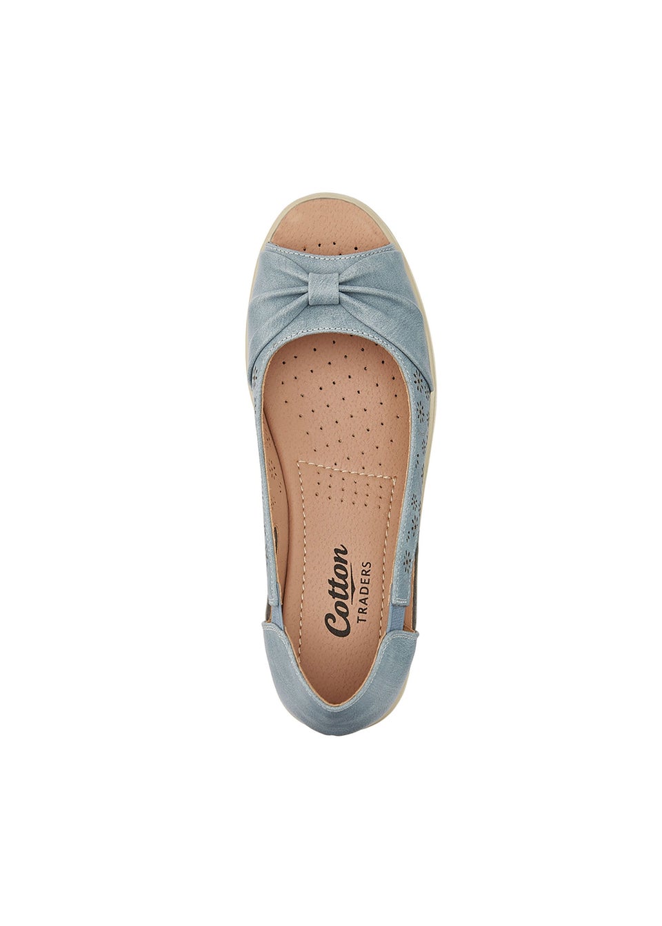 Cotton Traders Grey Blue Flexisole Bow Peep Toe Shoes
