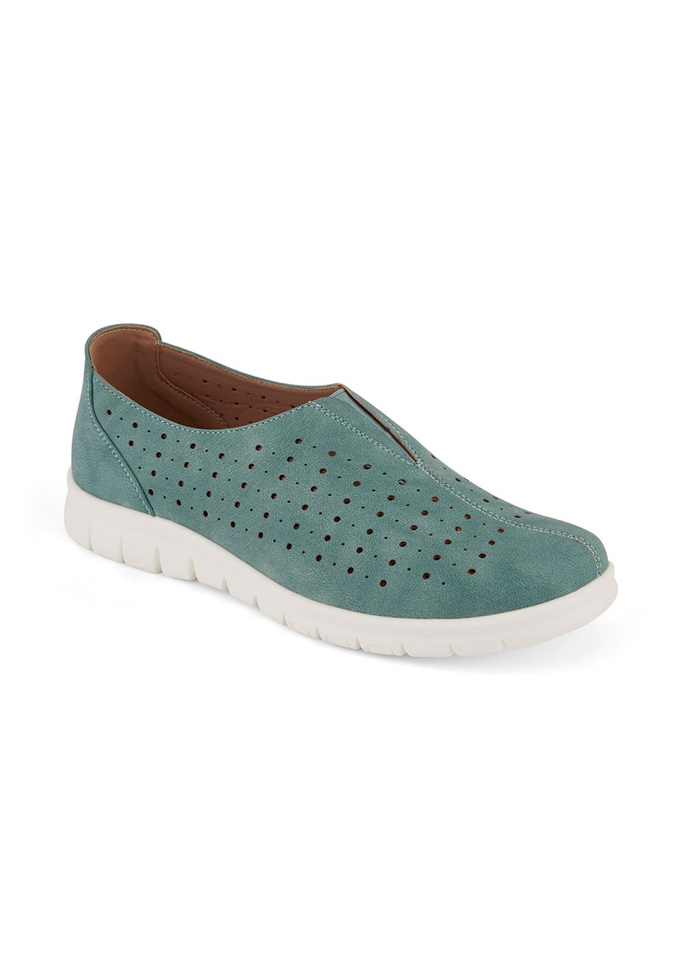 Cotton Traders Duck Egg Laser Cut Slip On Shoes