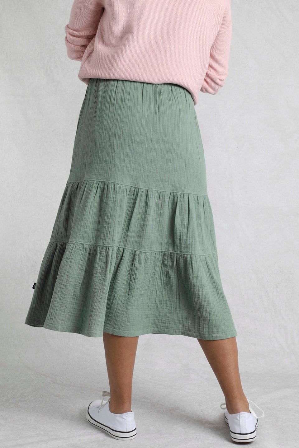 Weird Fish Green Lathika Tiered Midi Skirt
