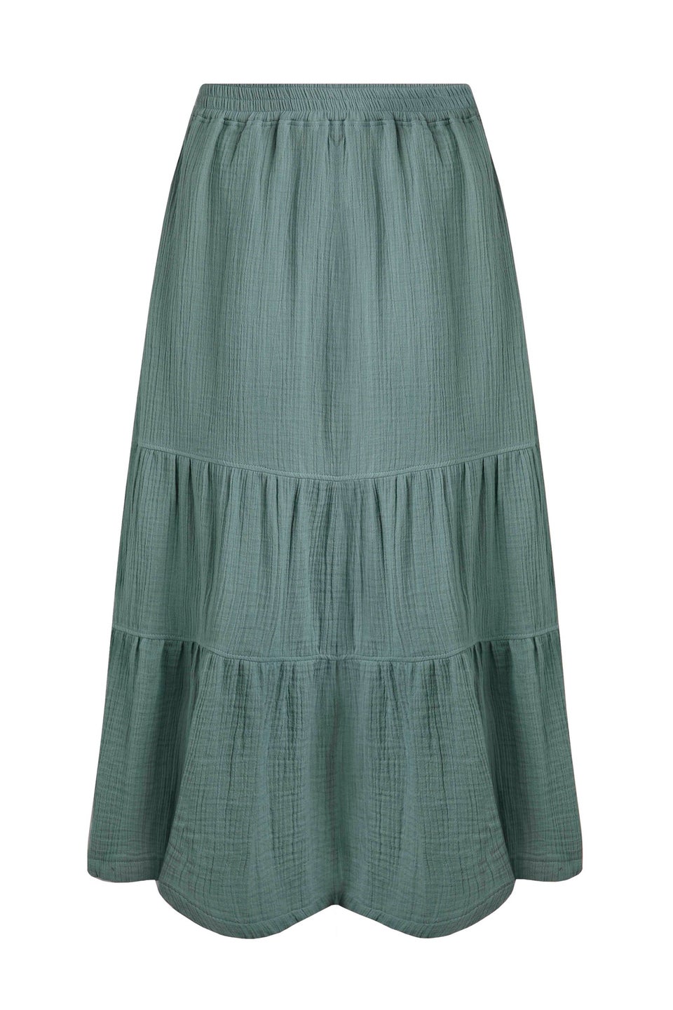 Weird Fish Green Lathika Tiered Midi Skirt