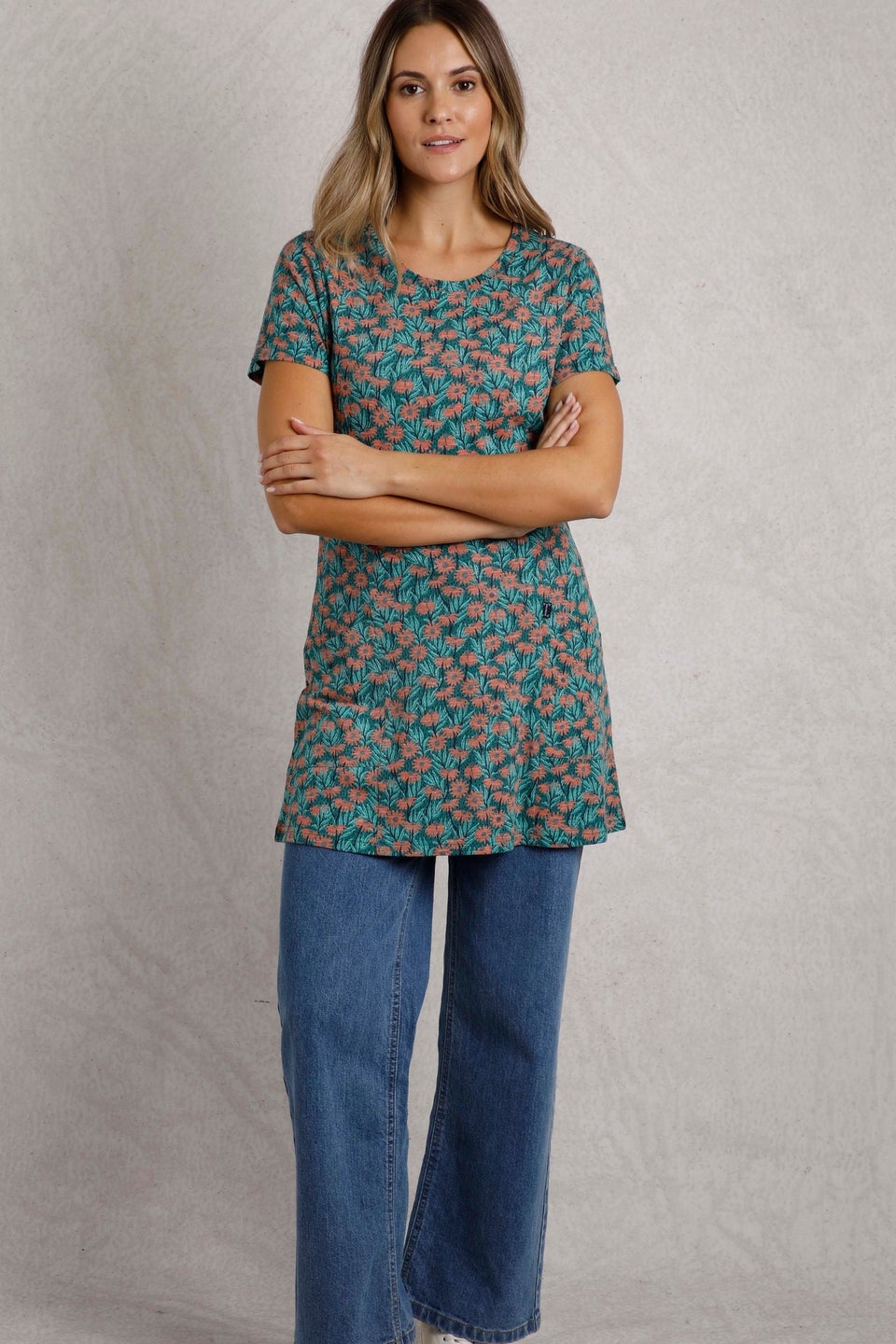 Weird Fish Green Sidra Printed Jersey Slub Tunic