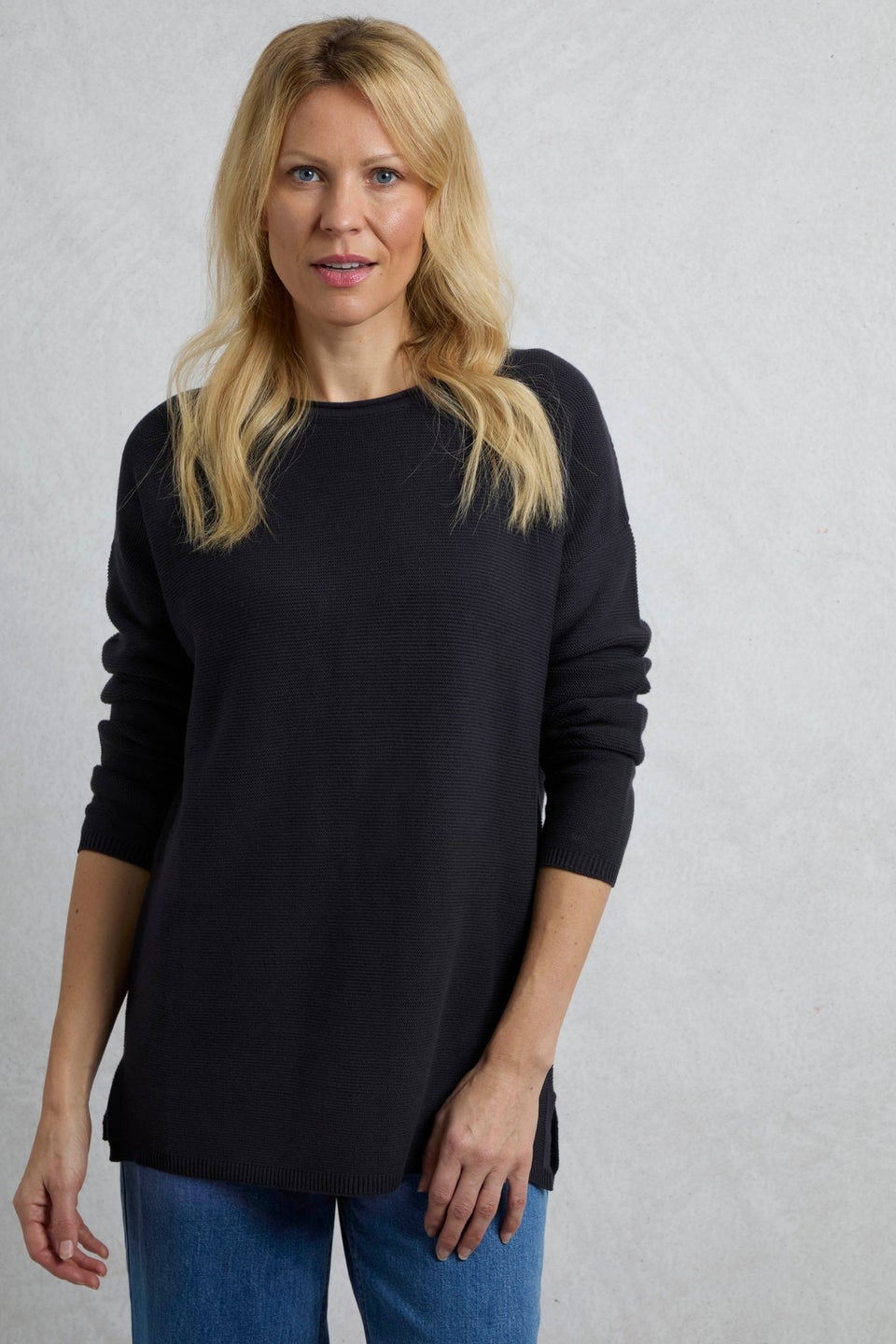 Weird Fish Navy Dalla Knitted Crew Neck Jumper