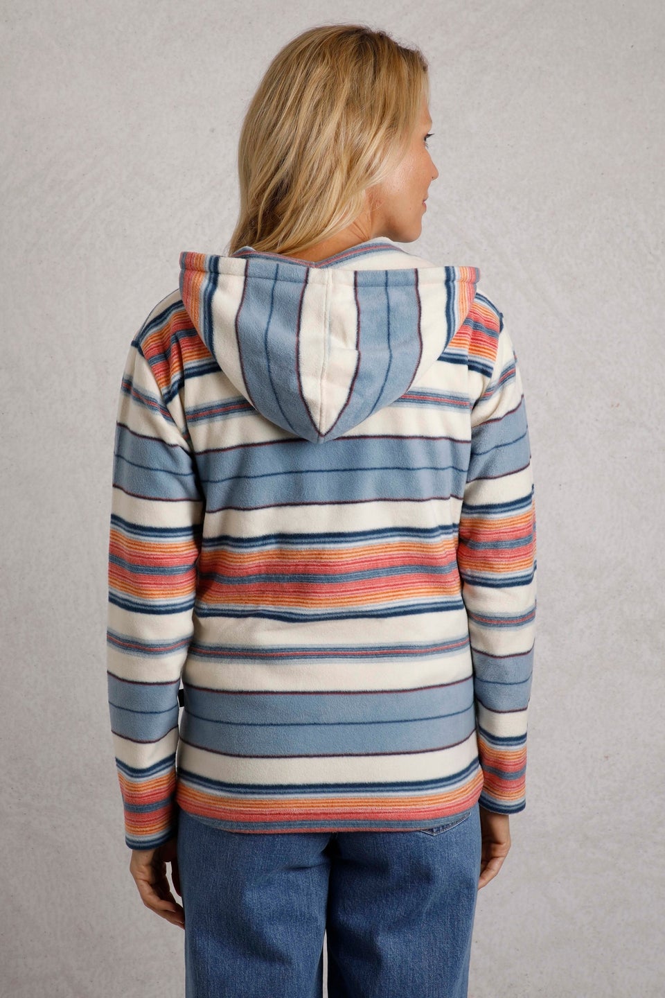 Weird Fish Cream Lana 1/4 Zip Stripe Microfleece Hoodie