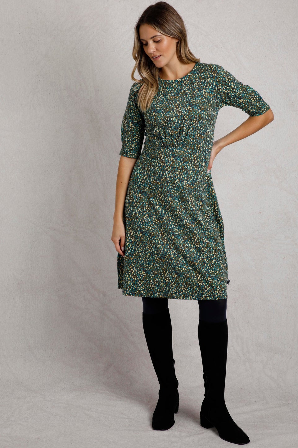 Weird Fish Green Cassandra Jersey Swing Dress