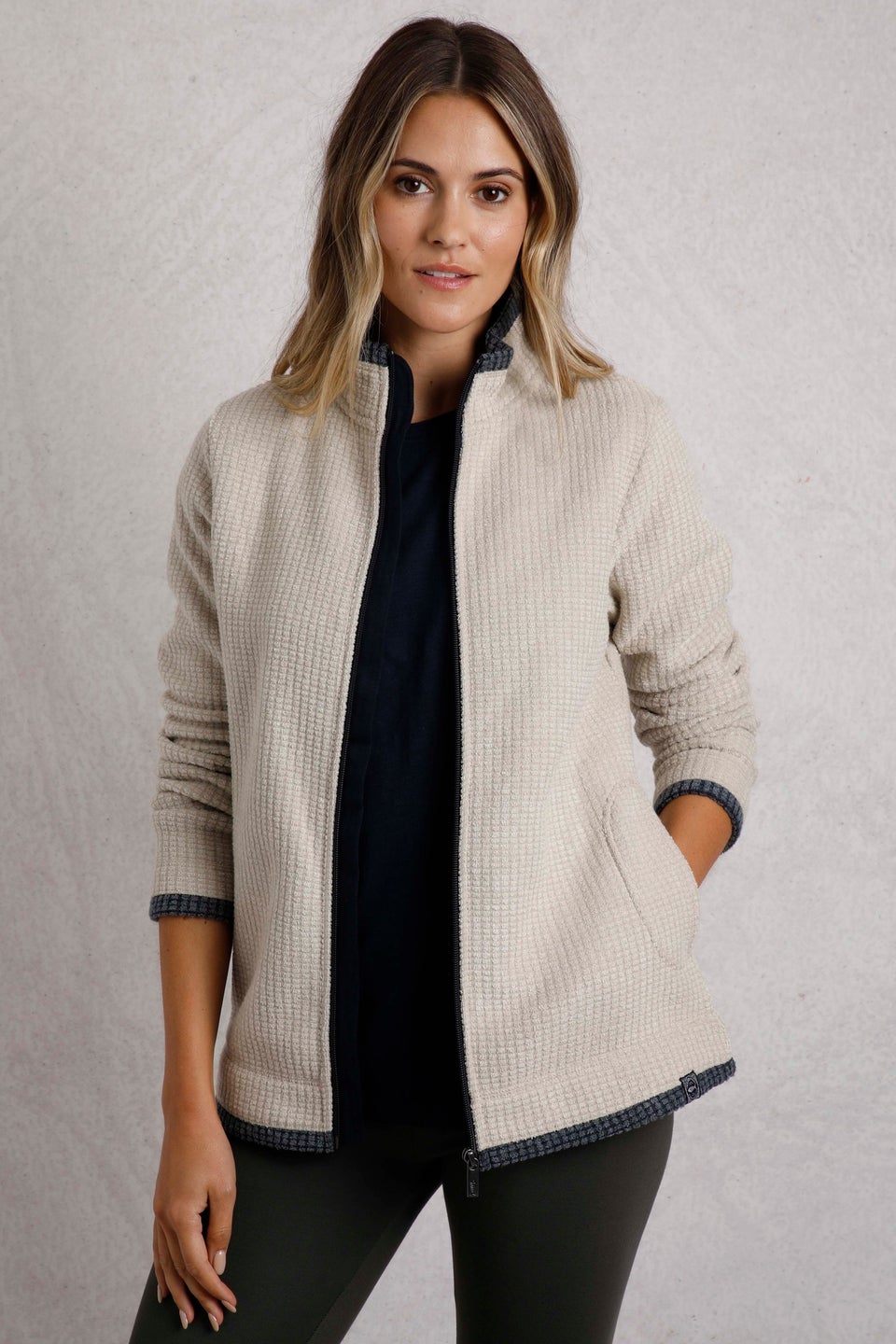 Weird Fish Cream Ariana Full Zip Grid Fleece