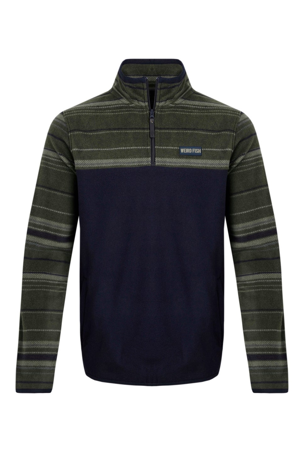 Weird Fish Green Gilbert 1/4 Zip Striped Microfleece