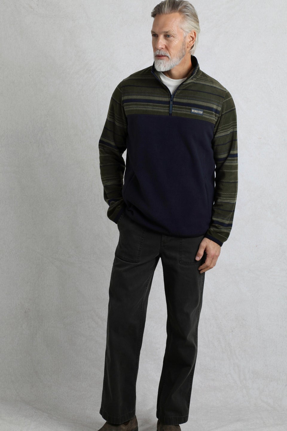 Weird Fish Green Gilbert 1/4 Zip Striped Microfleece