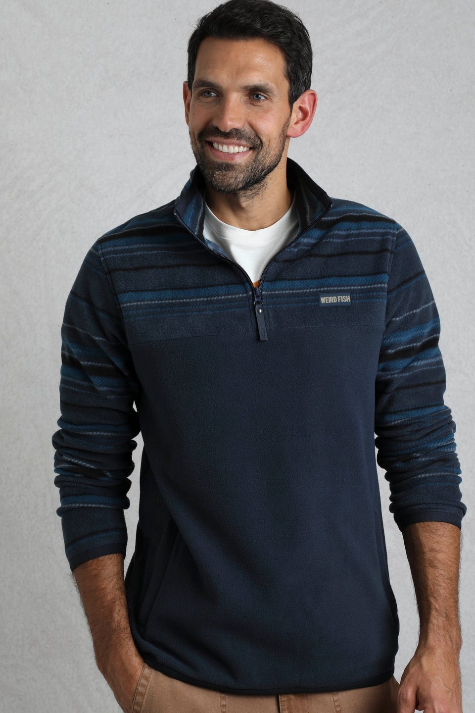 Weird Fish Navy Gilbert 1/4 Zip Striped Microfleece