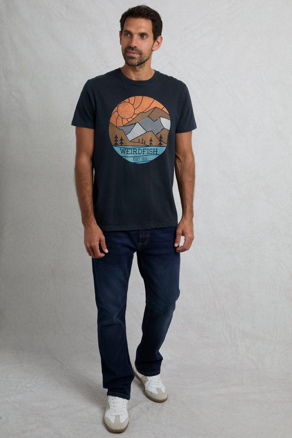 Weird Fish Navy Foothills Front Print T-Shirt