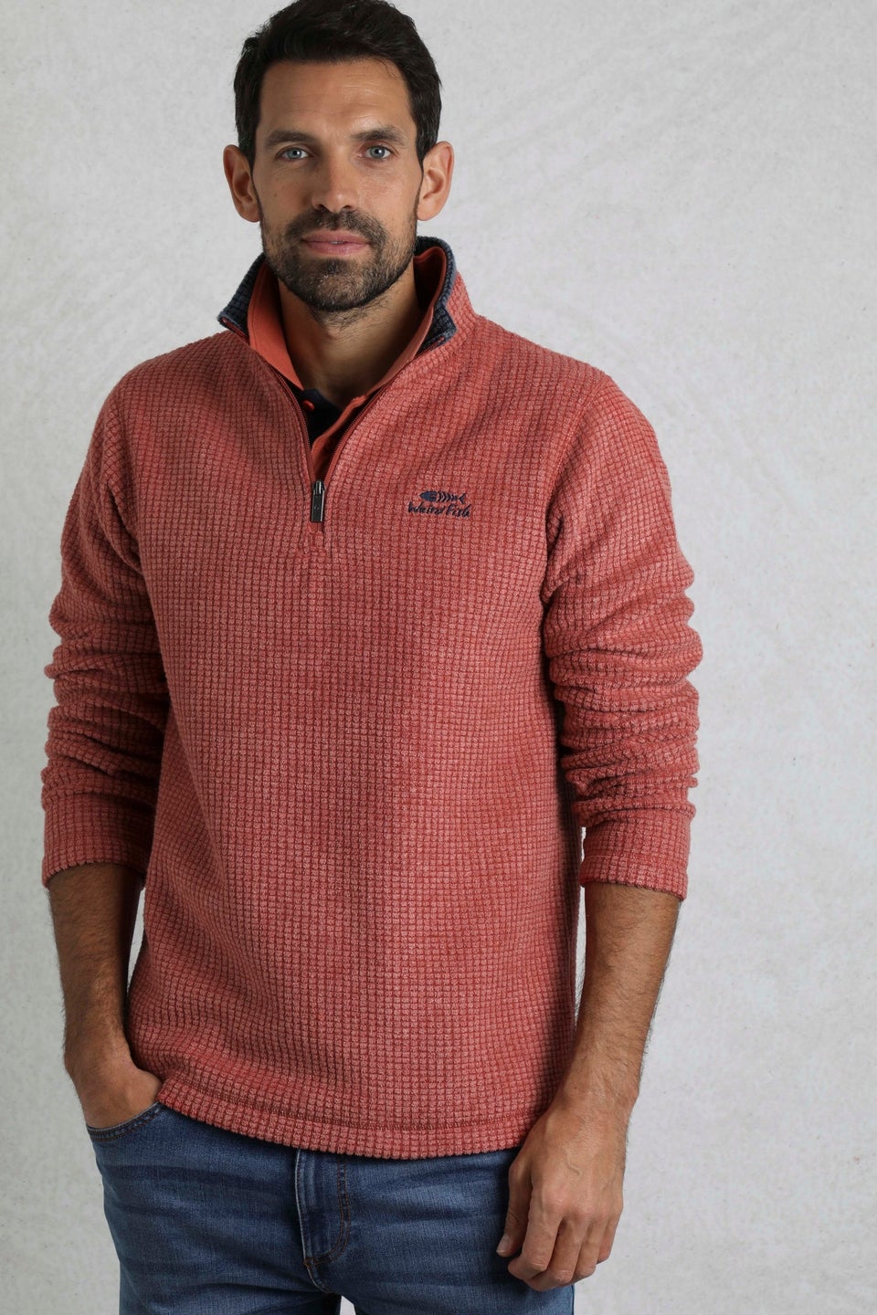 Weird Fish Red Newark 1/4 Zip Grid Fleece
