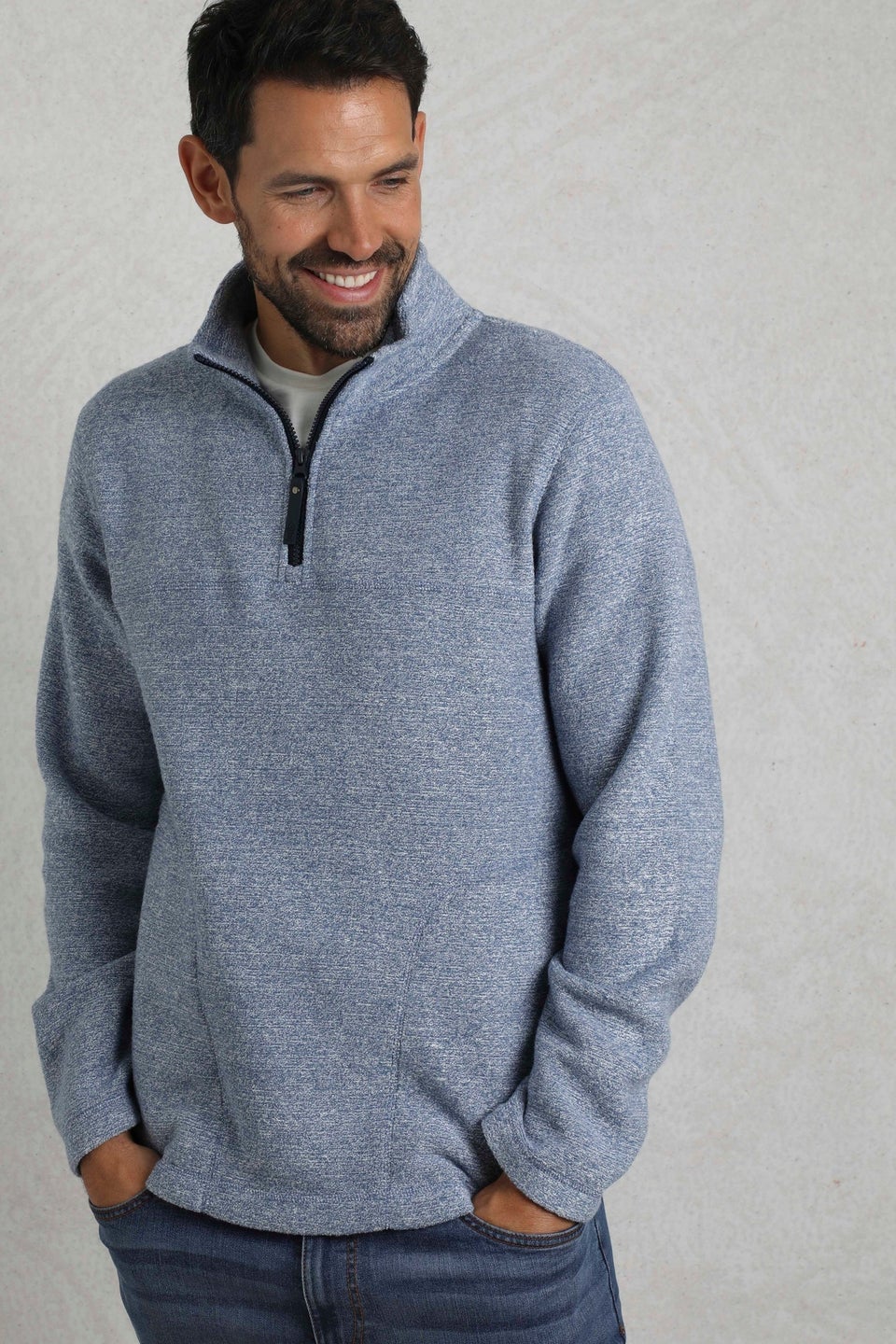 Weird Fish Blue Laramie 1/4 Zip Snow Marl Fleece
