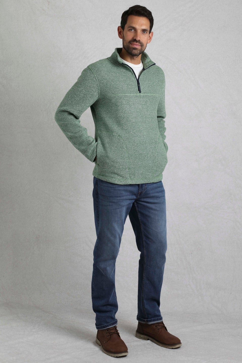 Weird Fish Green Laramie 1/4 Zip Snow Marl Fleece