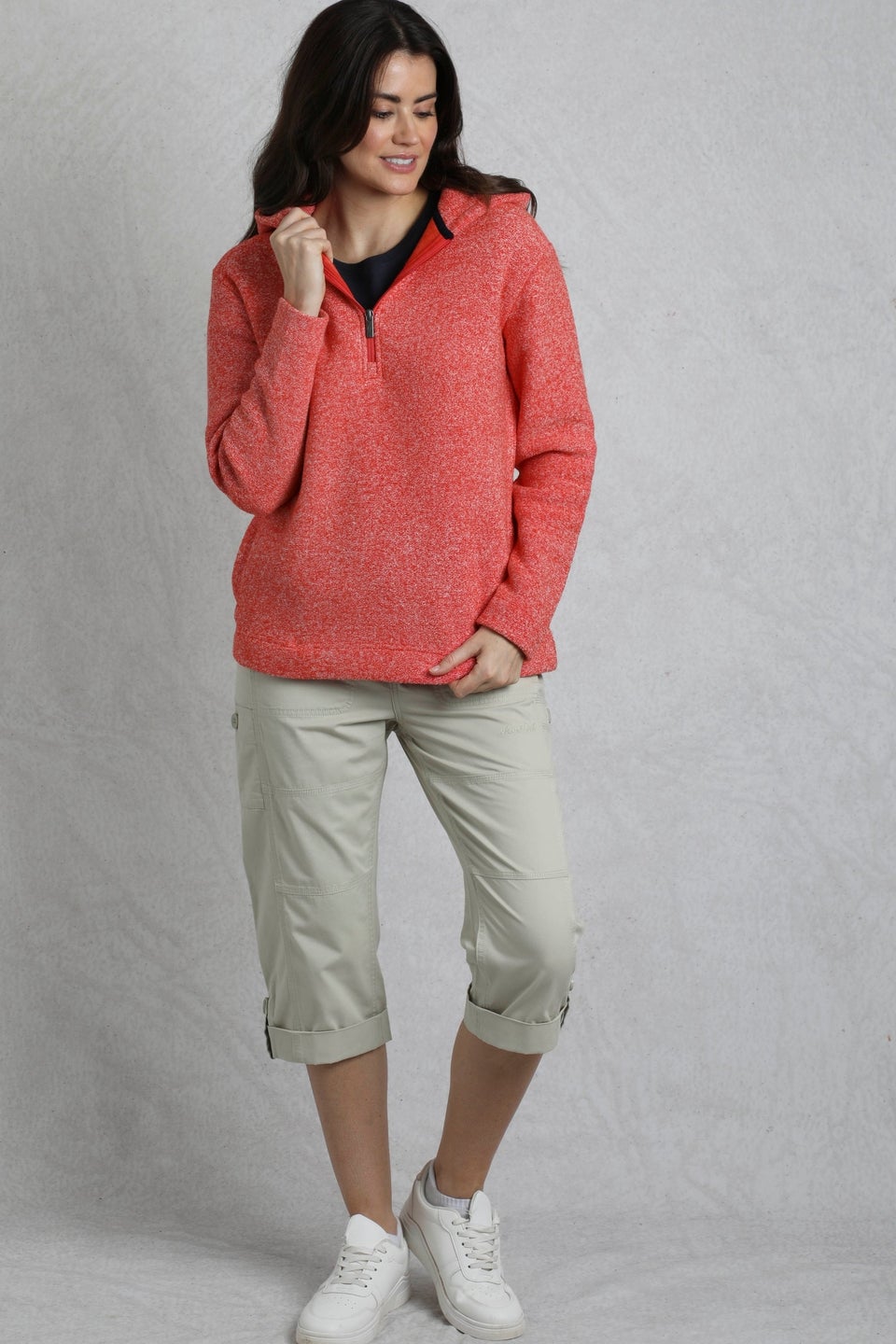Weird Fish Red Alisa 1/4 Zip Snow Marl Fleece Hoodie