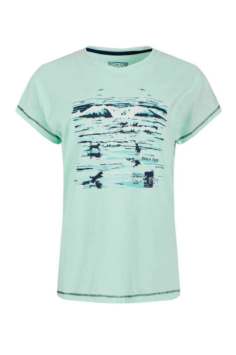 Weird Fish Green Beach Run Front Print Graphic T-Shirt
