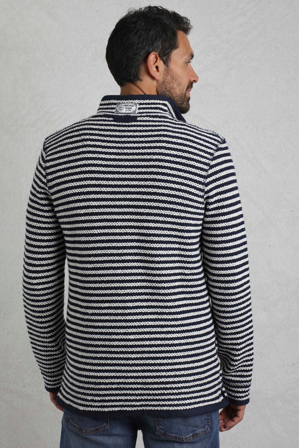 Weird Fish Cream Shorling 1/4 Zip Stripe Macaroni