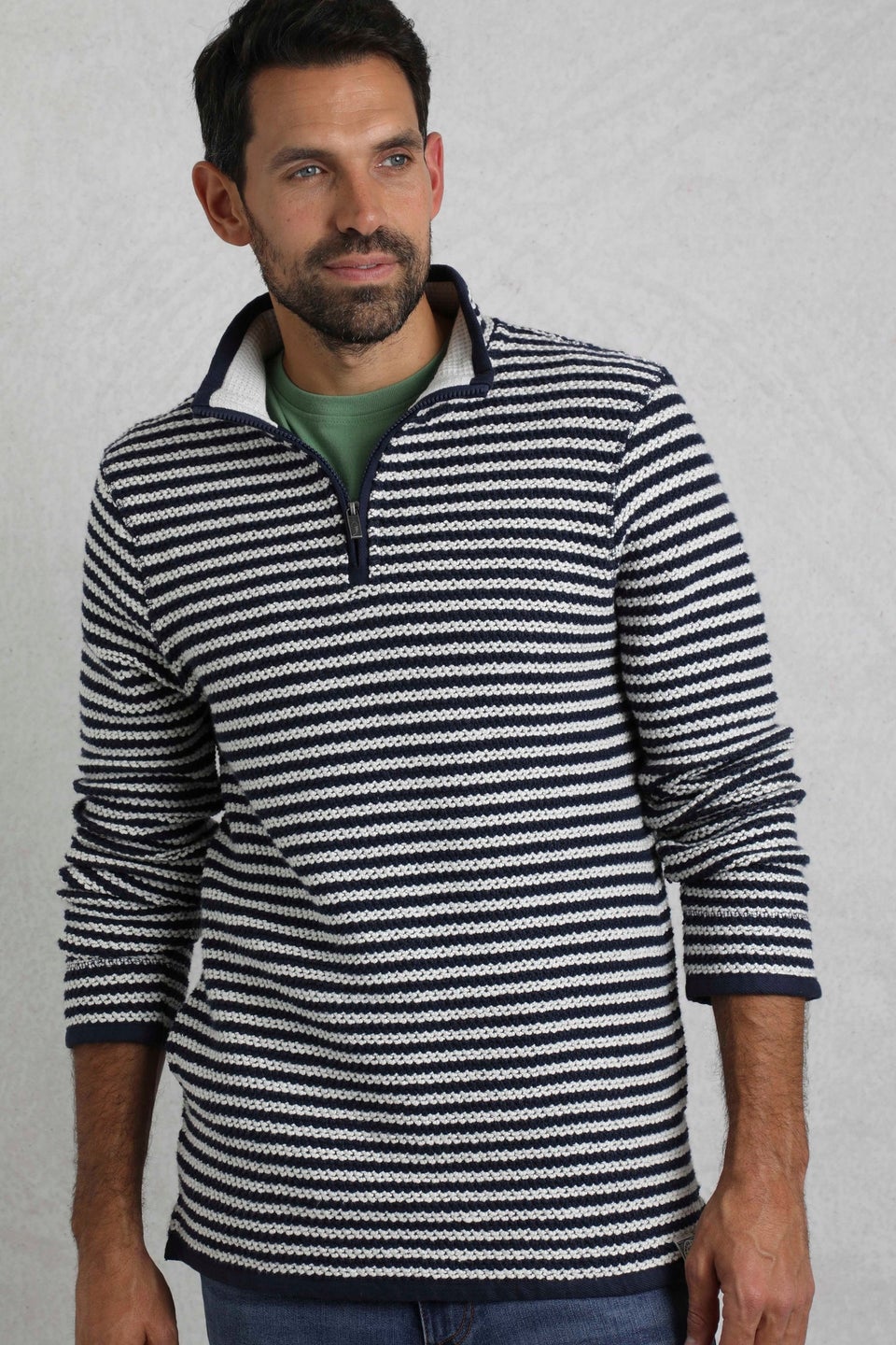 Weird Fish Cream Shorling 1/4 Zip Stripe Macaroni