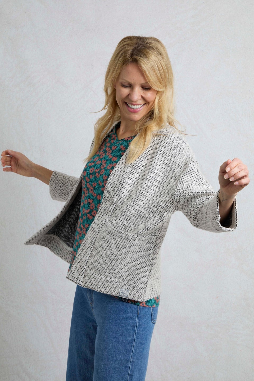 Weird Fish Cream Santosh Cropped Macaroni Kimono Cardigan