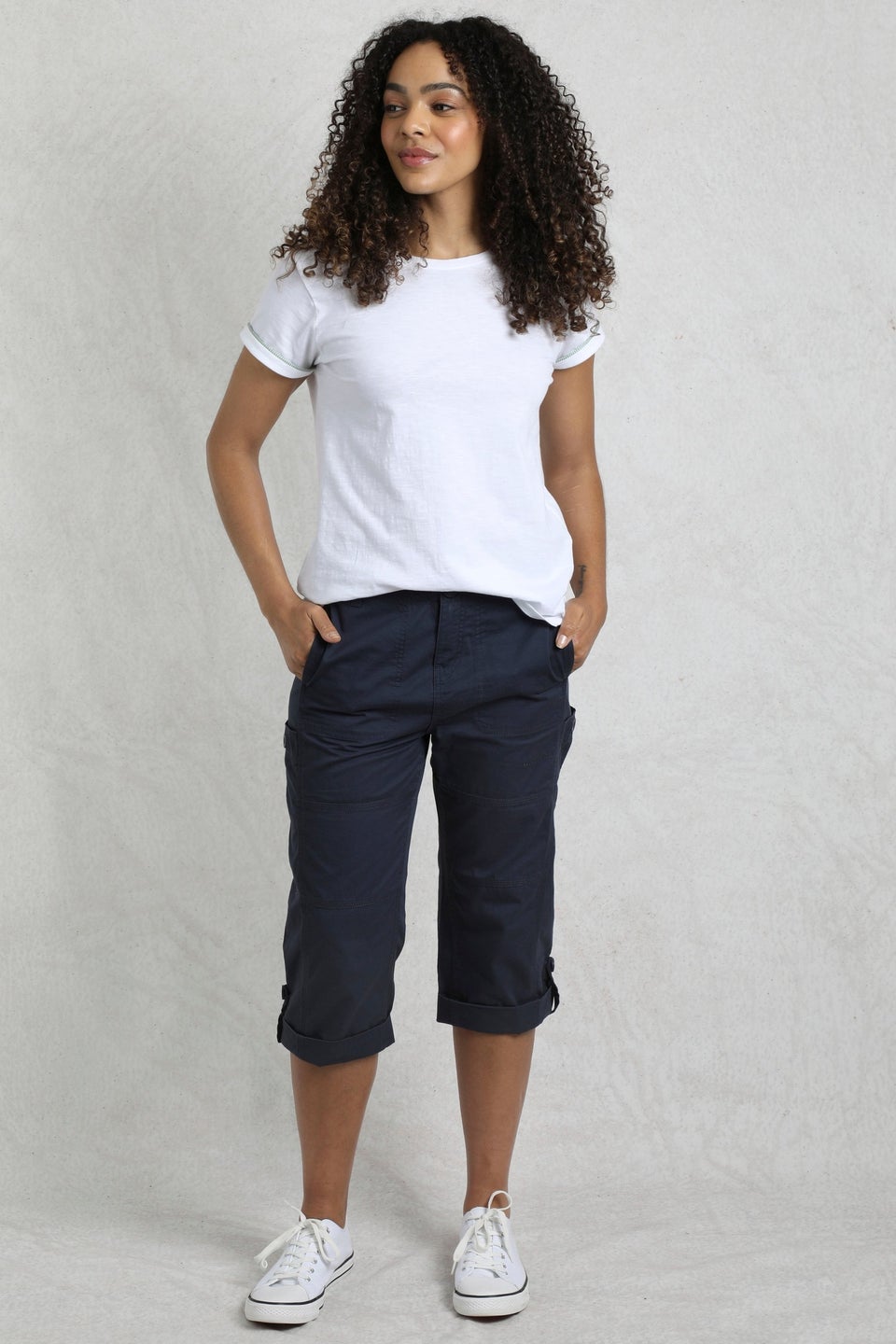 Weird Fish Navy Salena 3/4 Length Trousers