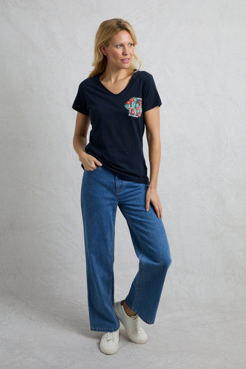 Weird Fish Navy No Rain No Flowers Slub Pocket T-Shirt