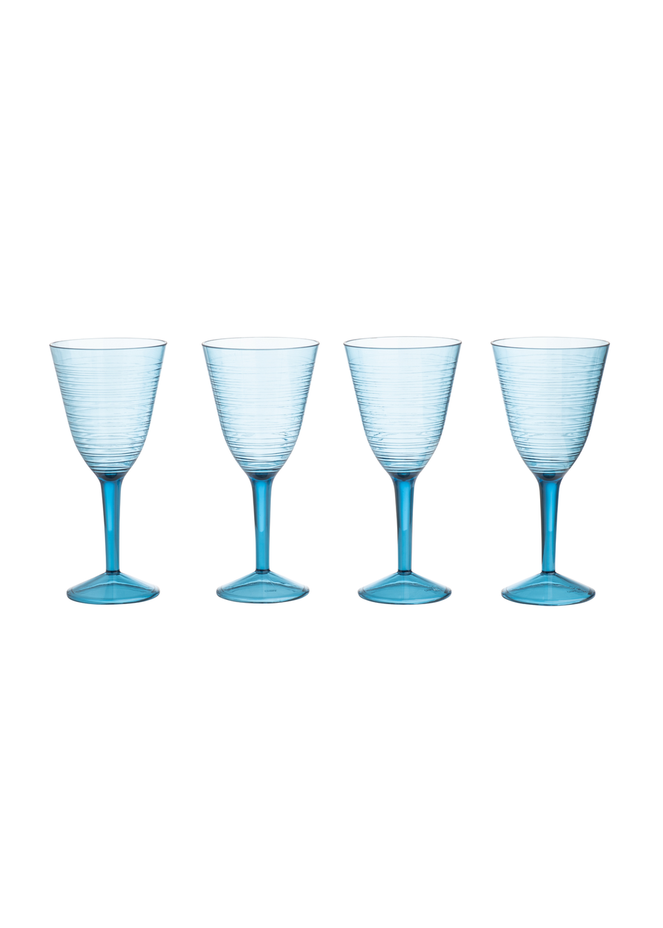Three Rivers Blue Linear Re-Usable Plastic Tableware Wine Glass Blue (Set of 4)