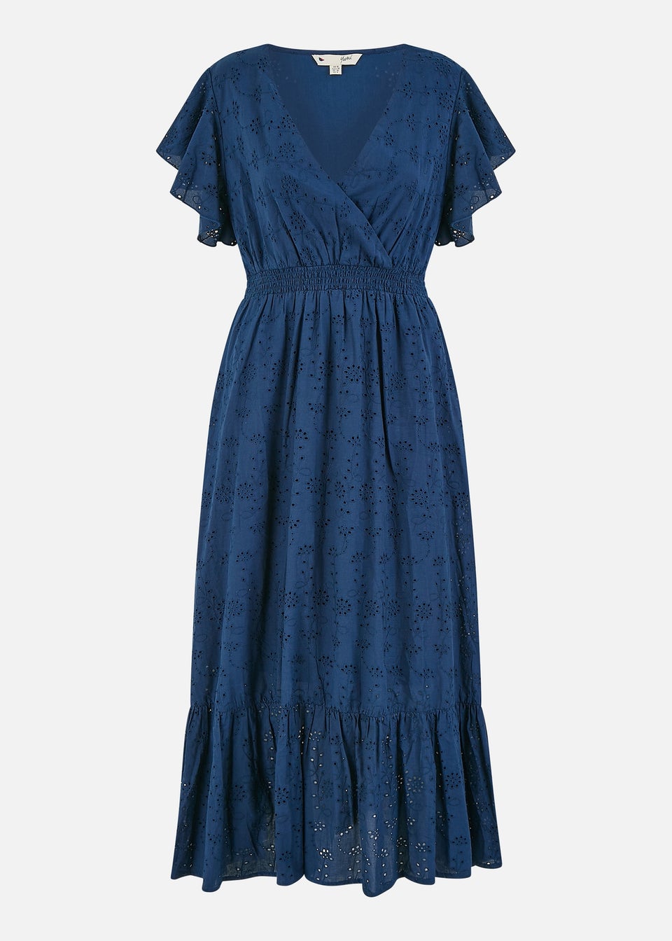 Yumi Navy Cotton Broderie Anglaise Wrap Midi Dress