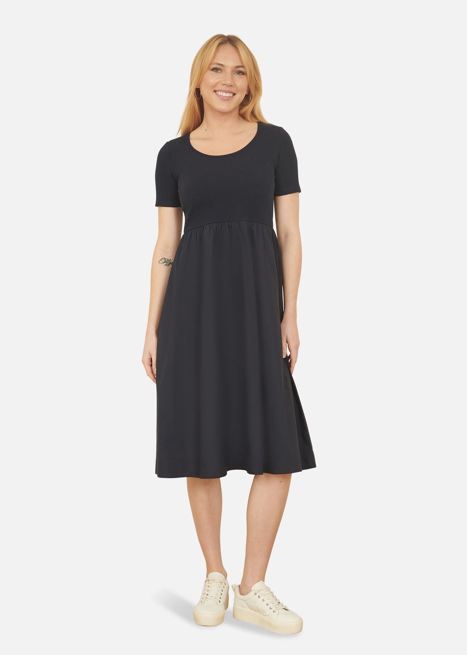 Yumi Navy Jersey Top & Cotton Midi Dress