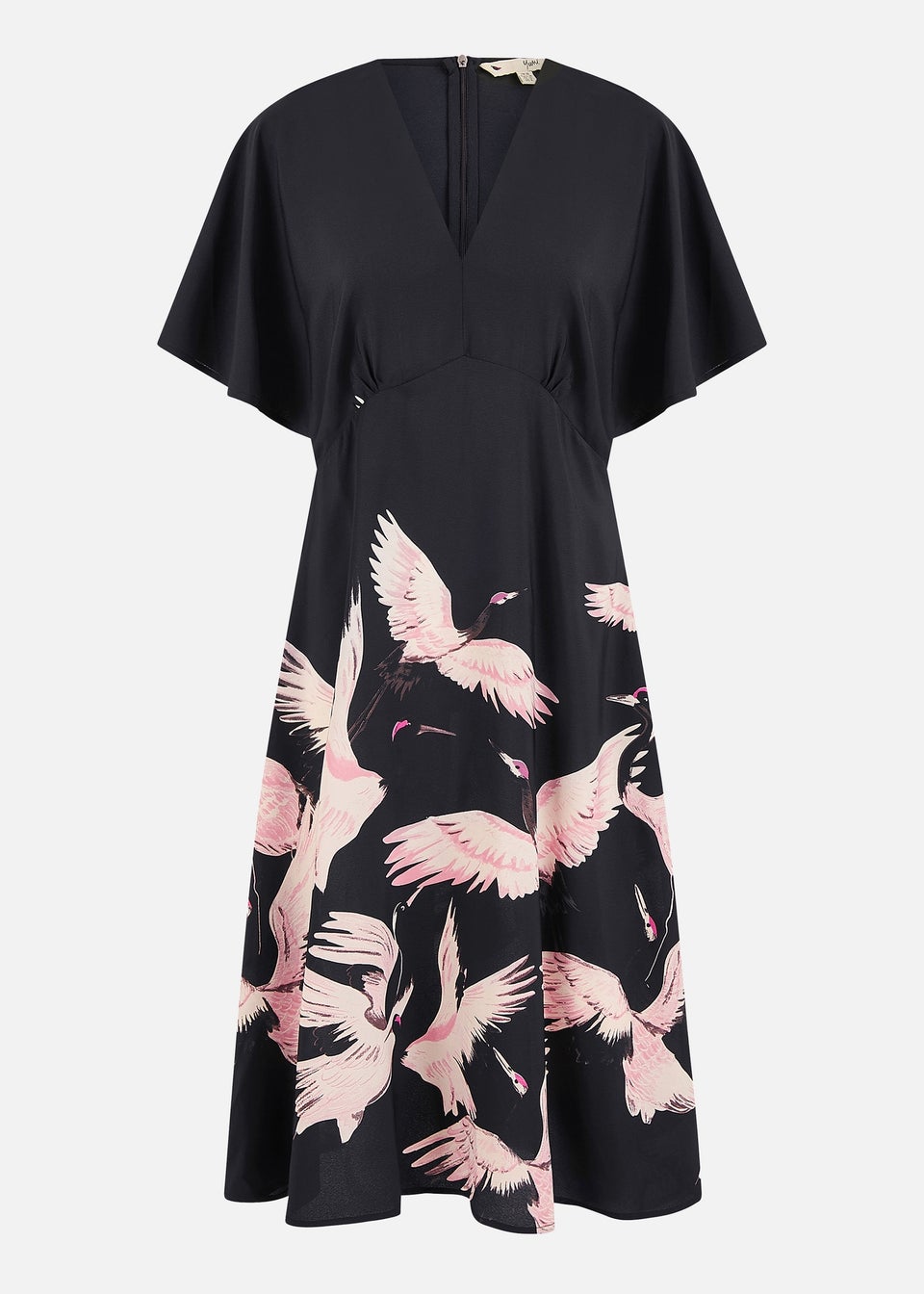 Yumi Black Recycled Fabric Crane Print Kimono Midi Dress