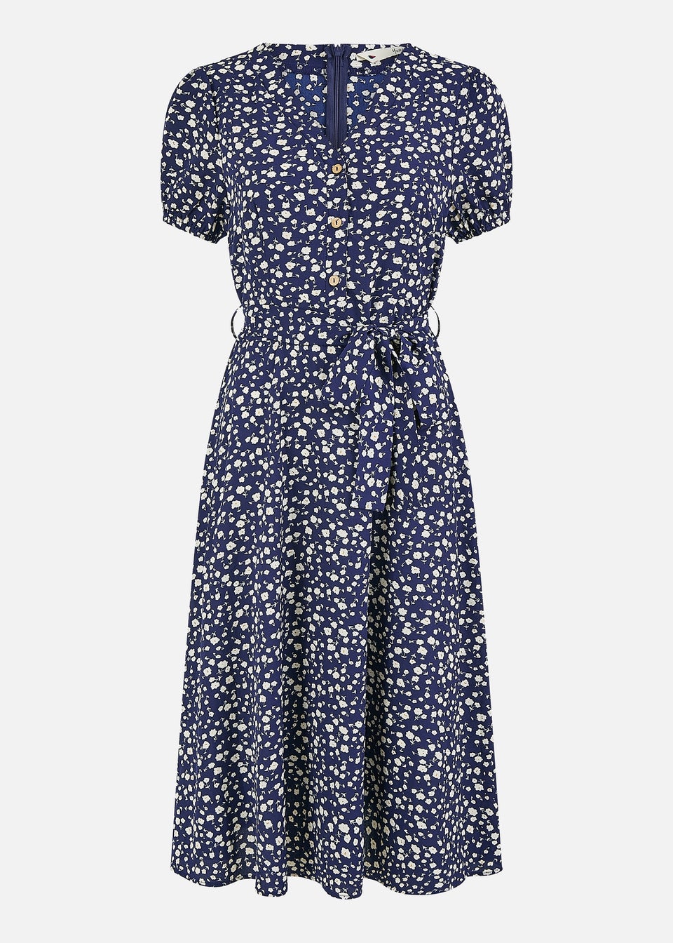 Yumi Navy Ditsy Floral Midi Shirt Dress