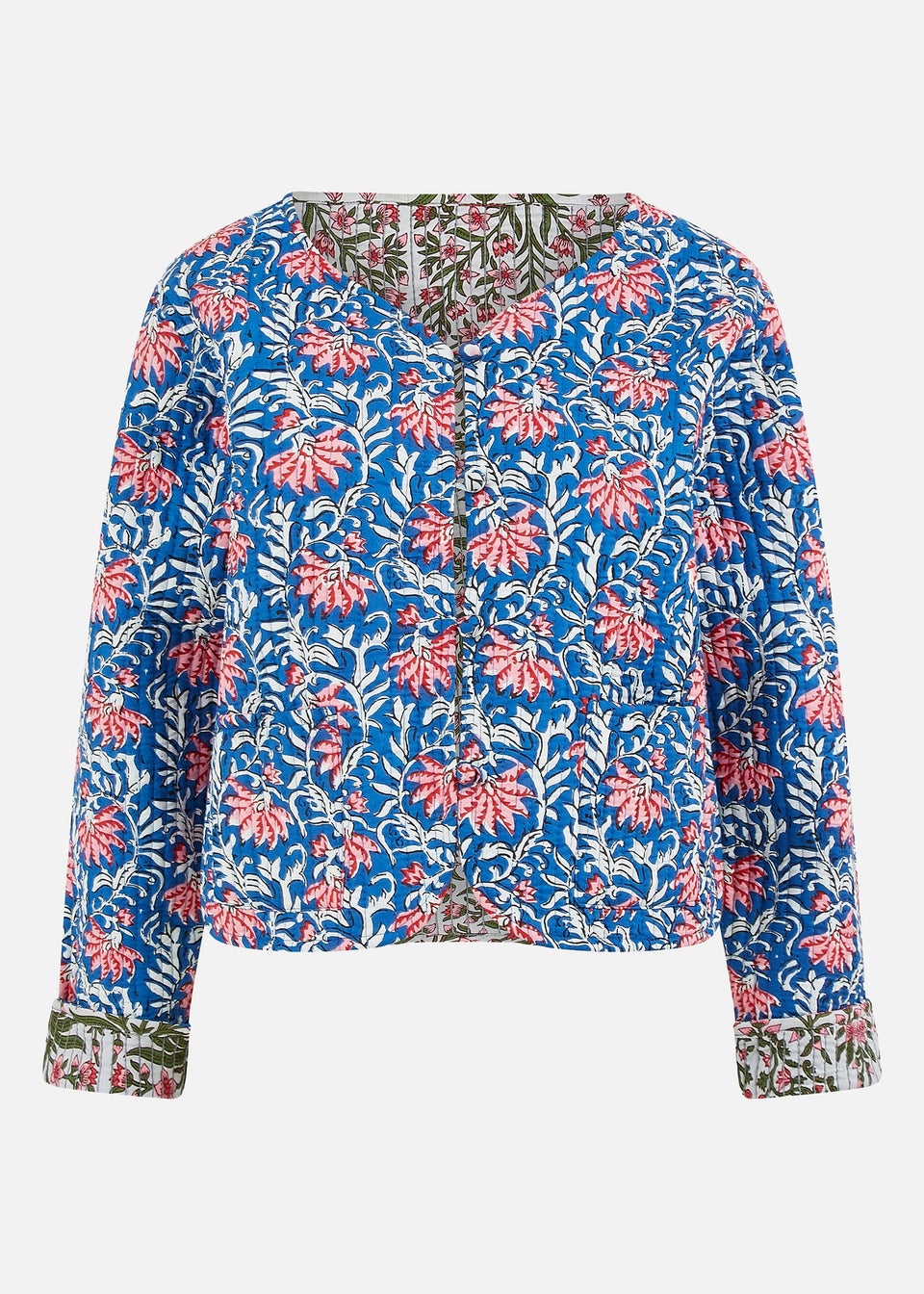 Yumi Blue Floral Reversible Cotton Quilted Jacket