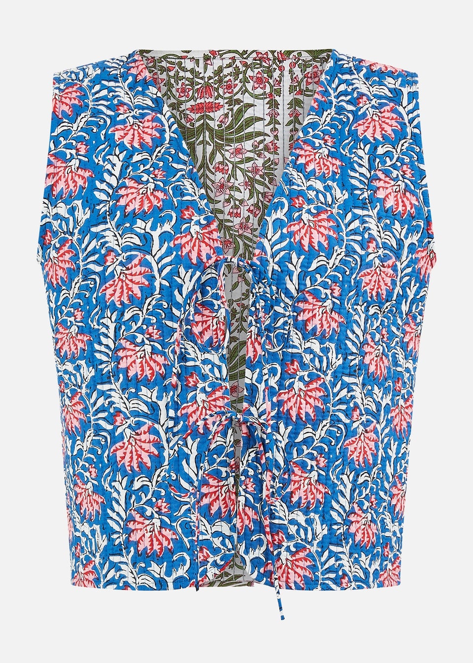 Yumi Blue Flower Reversible Cotton Quilted Waistcoat
