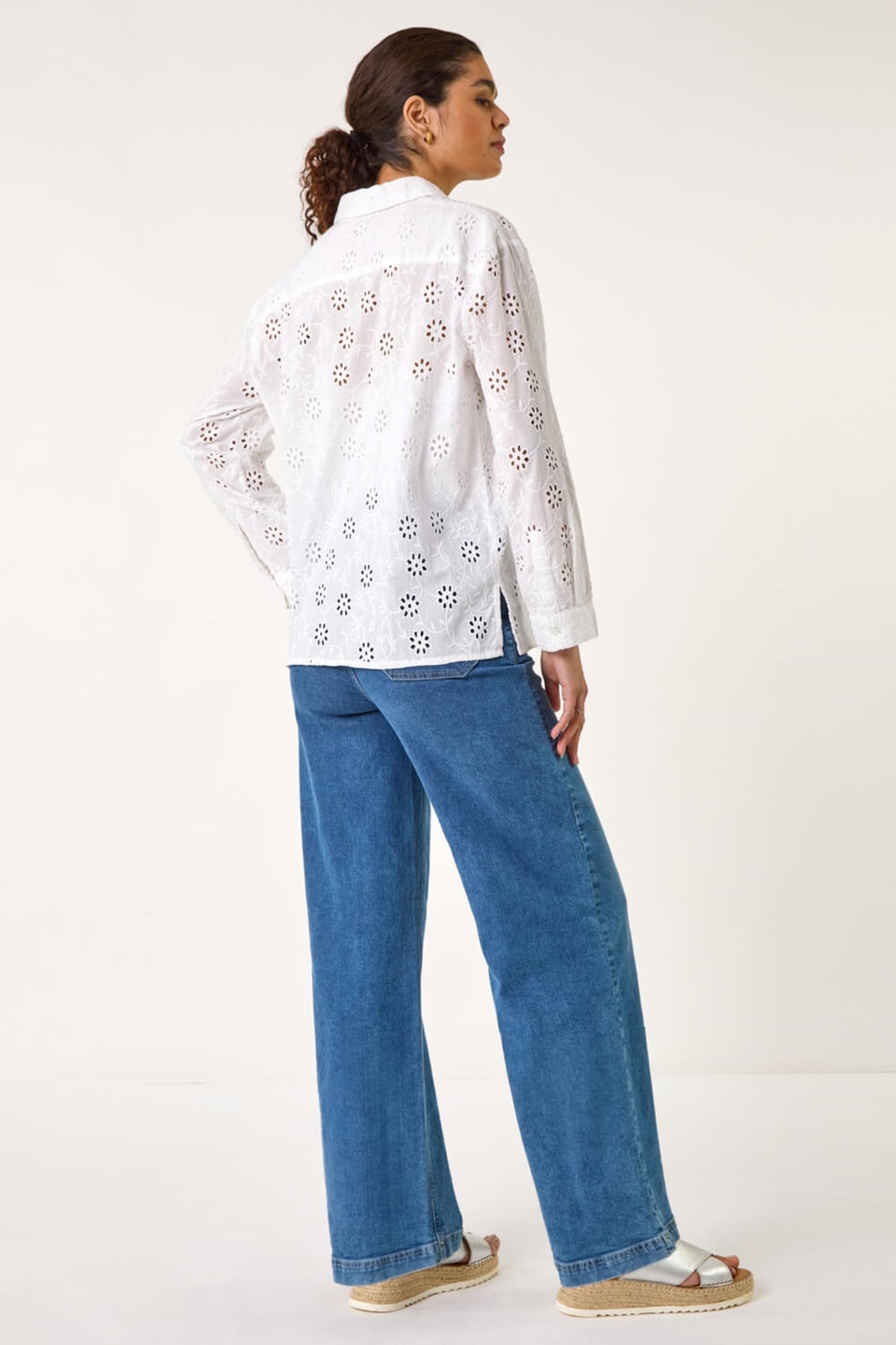 Roman Ivory Floral Broderie Collar Cotton Shirt