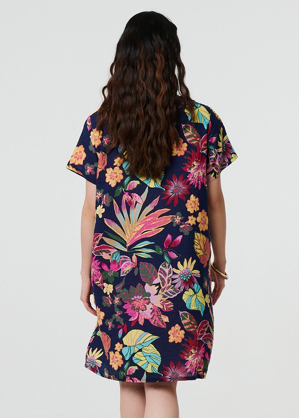 Izabel London Navy Tropical Print Knee Length Shift Dress