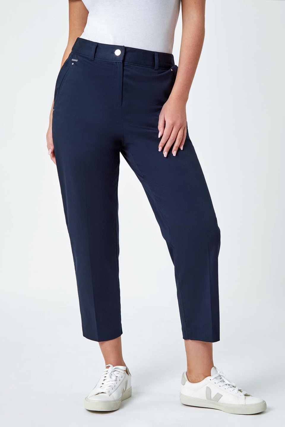 Roman Navy Petite Cotton Ankle Grazer Tapered Trousers