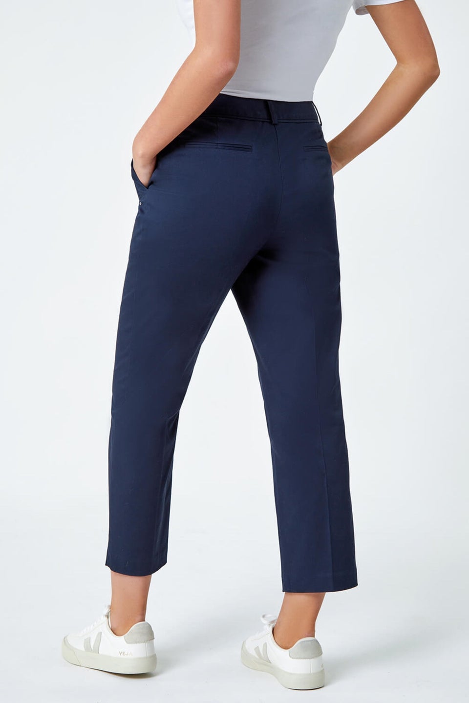 Roman Navy Petite Cotton Ankle Grazer Tapered Trousers
