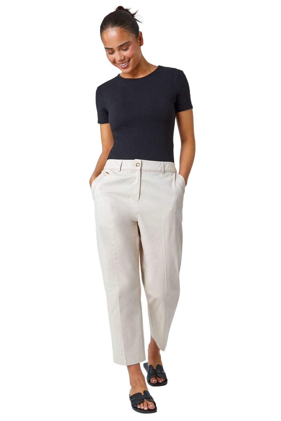 Roman Stone Petite Cotton Ankle Grazer Tapered Trousers