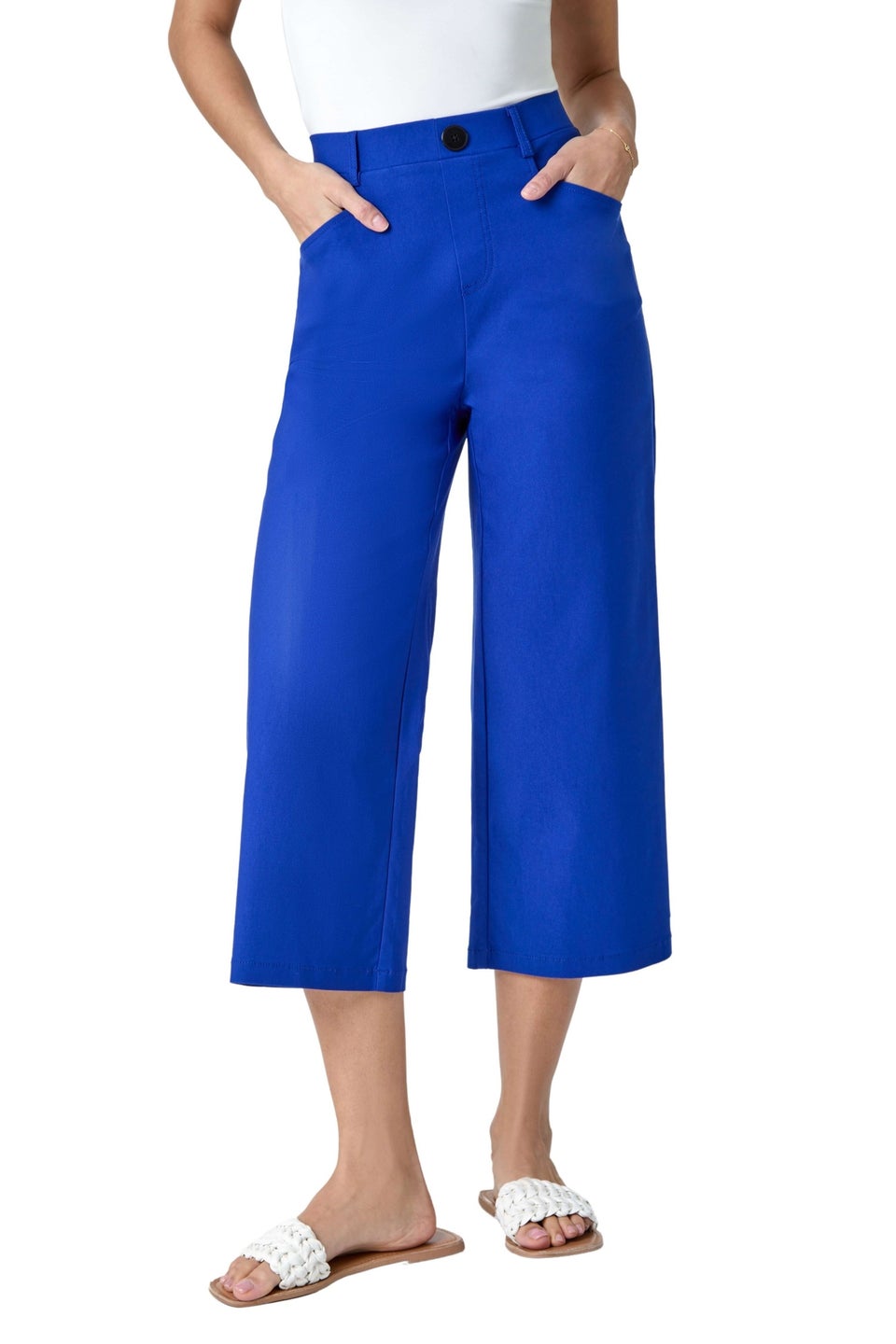 Roman Royal Blue Elastic Waist Stretch Cropped Culotte