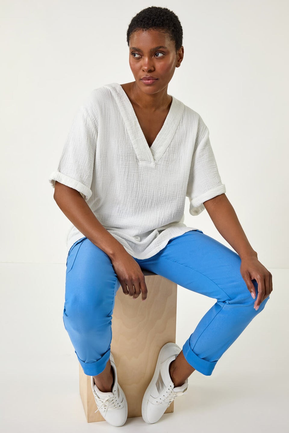 Roman Light Blue Turn Up Stretch Cargo Trousers