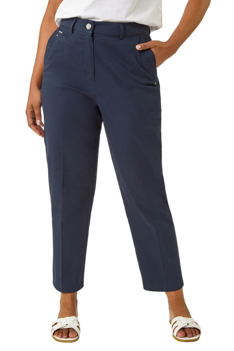 Roman Navy Petite Tapered Stretch Trouser
