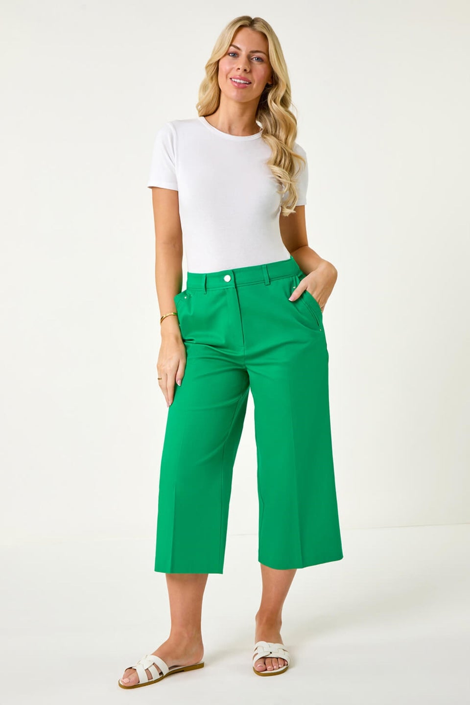Roman Green Petite Cotton Culotte Trousers