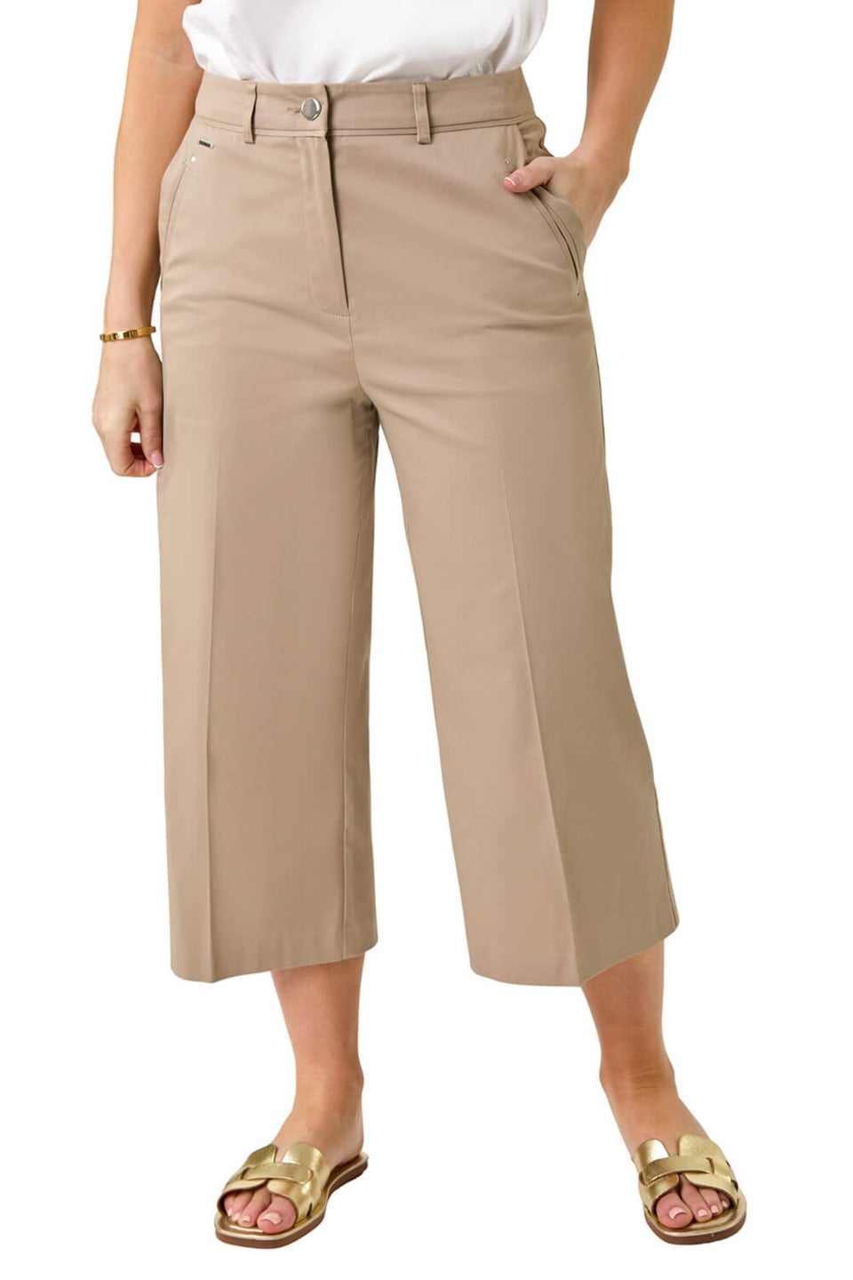 Roman Mocha Petite Cotton Culotte Trousers