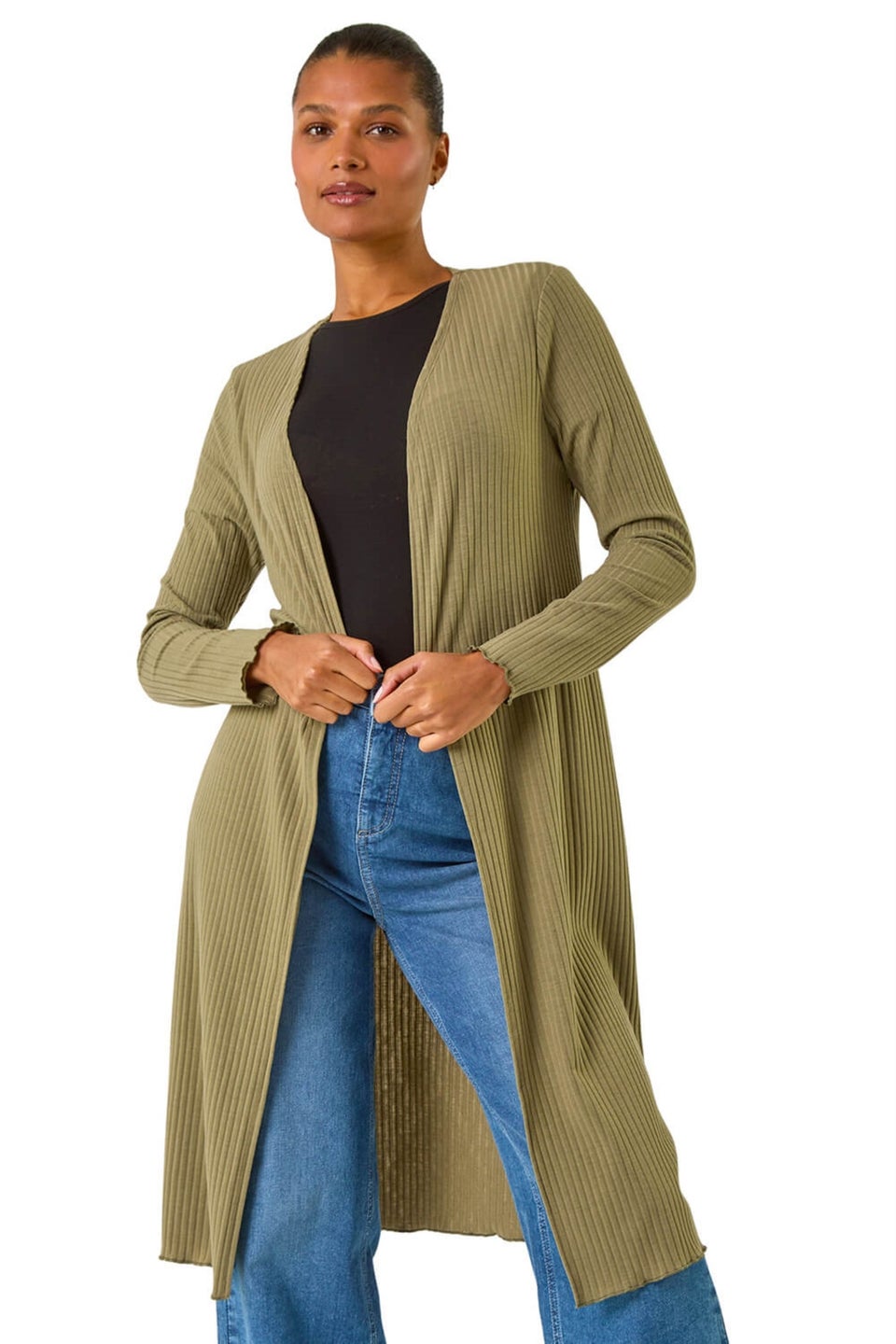 Roman Khaki Longline Snit Cardigan