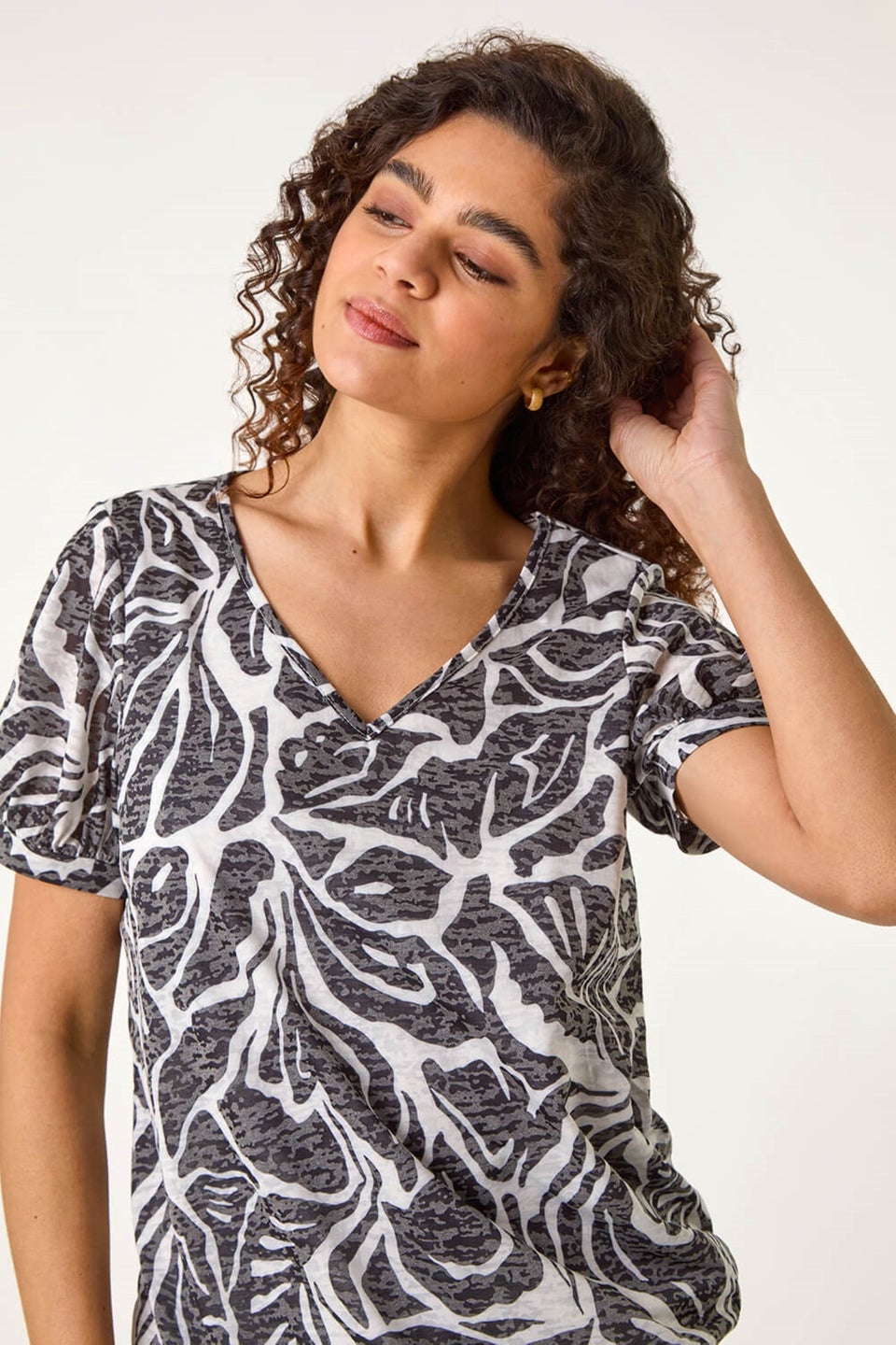 Roman Black Floral Burnout Print Blouson Top