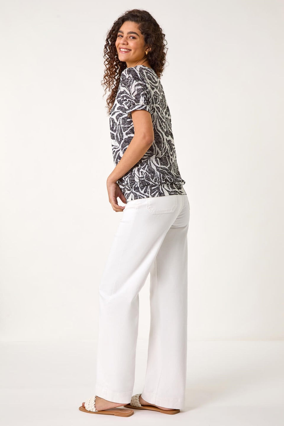 Roman Black Floral Burnout Print Blouson Top