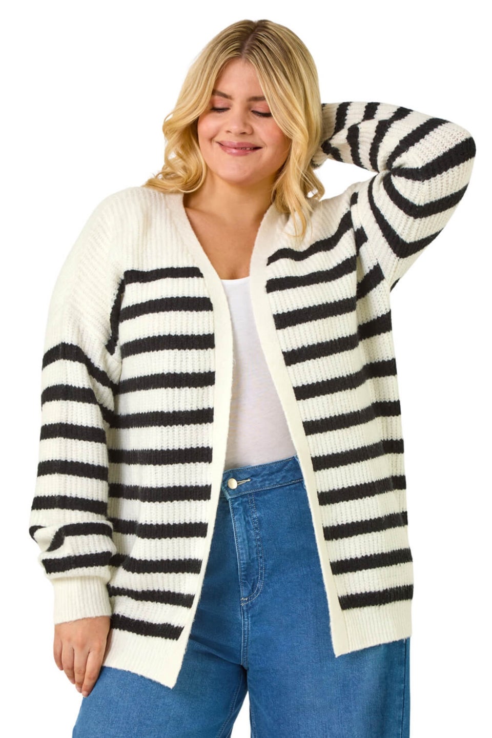 Roman Black Curve Stripe Edge to Edge Cardigan