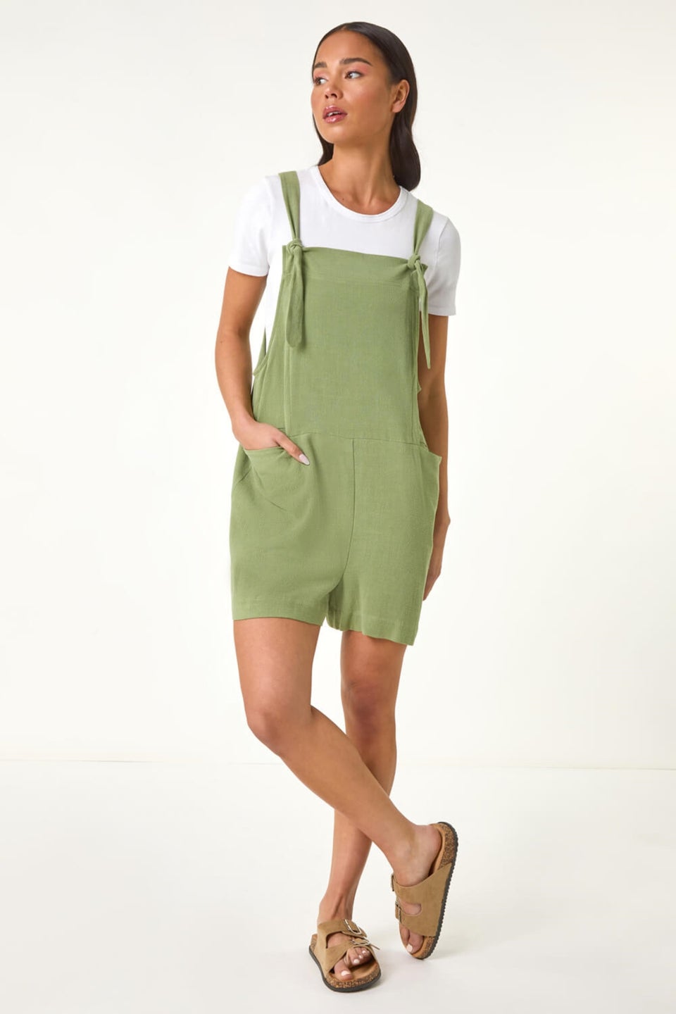 Roman Sage Petite Strap Woven Playsuit