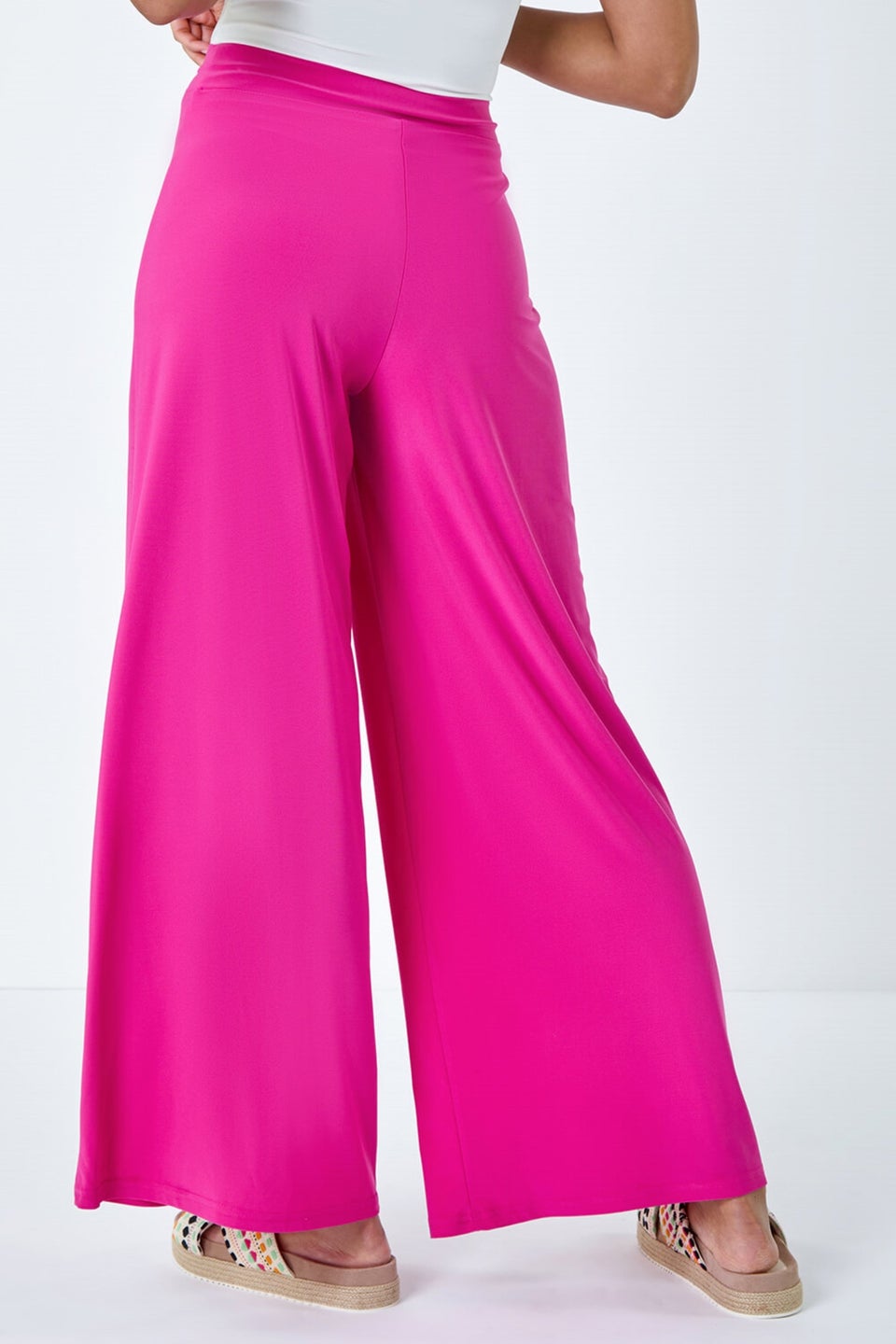 Roman Pink Elastic Waist Wide Leg Stretch Trousers