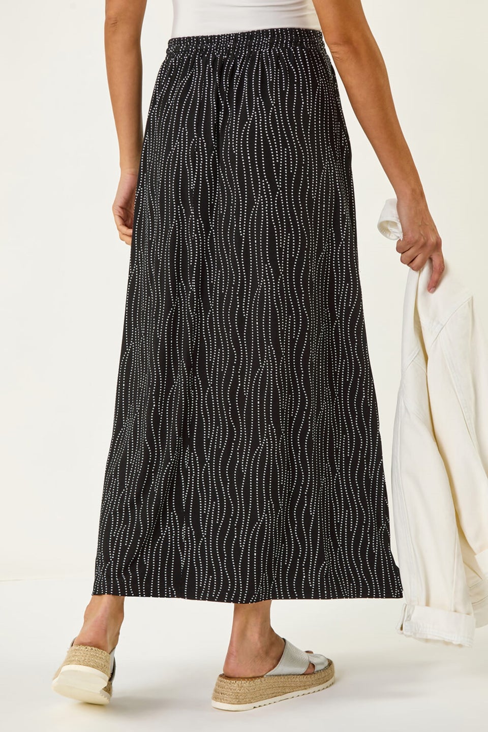 Roman Black Swirl & Spot Print A-line Skirt